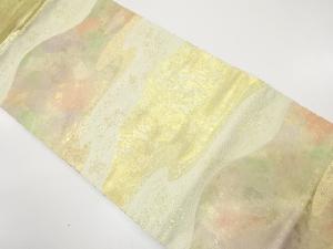 遠山に霞・草花模様織り出し　名古屋帯